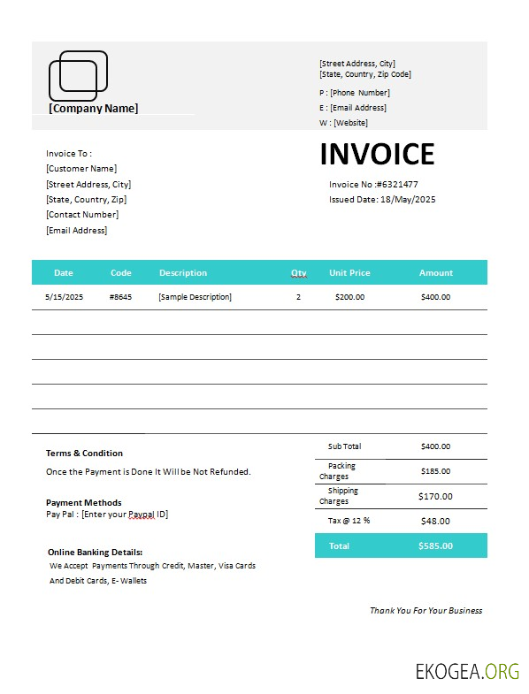 Modèle de facture d'équipement